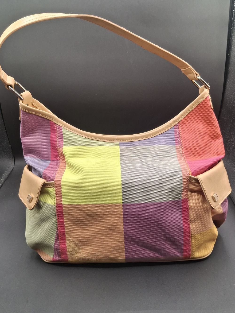 Vintage LIZ CLAIBORNE NEW YORK Colorblock Canvas Hobo Bag in Multi-Color
